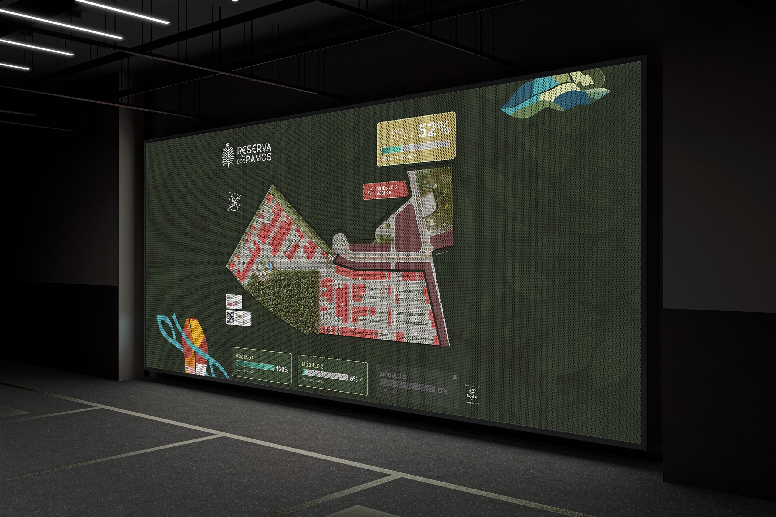 Mockup do painel digital interativo Reserva dos Ramos para Moura Leite