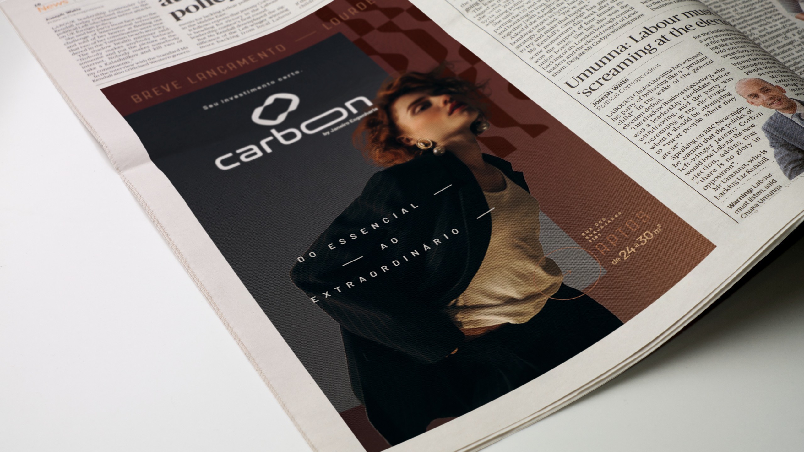 Carbon: aplicação editorial em anúncio impresso